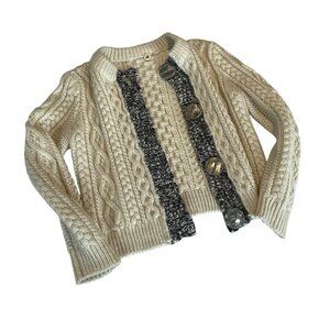 One Girl Who Cable Knit Cardigan Wool Sweater With Chunky Buttons & Ribbed